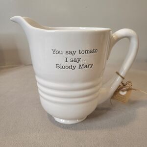 Mud Pie White Pitcher Bloody Mary Ceramic Serving Pitcher Brunch 80 Oz